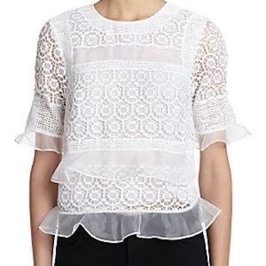 Rebecca Taylor White Layered Effect Lace Combo Top - Size 6